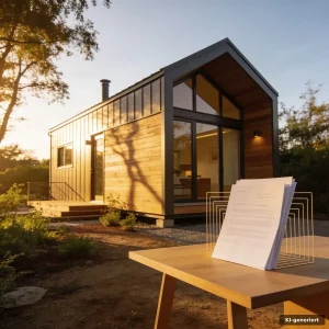 Ist ein Tiny House ökologisch? Kompaktes Zuhause in Stahlrahmenbauweise auf einem begrünten Grundstück