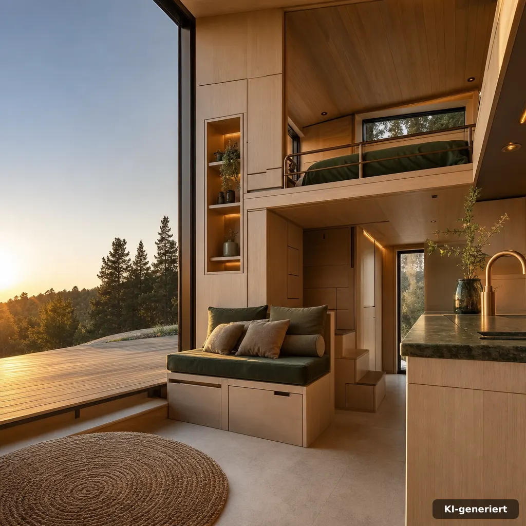 Kompakter Innenausbau beim Tiny Haus schlüsselfertig mit hochwertiger Stauraumplanung
