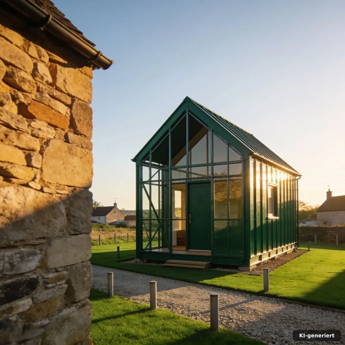 Kompaktes Tiny House in Stahlrahmenbauweise auf einem klar abgegrenzten Grundstück