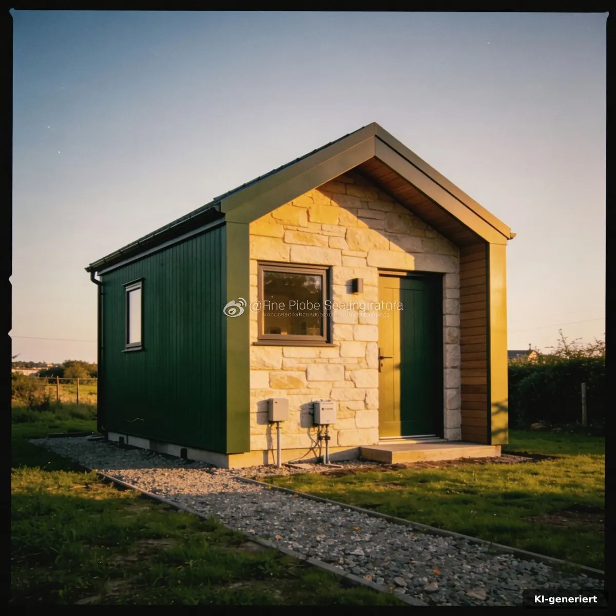 Modernes Tiny House auf vorbereitetem Grundstück mit Zufahrt und Anschlussmöglichkeiten