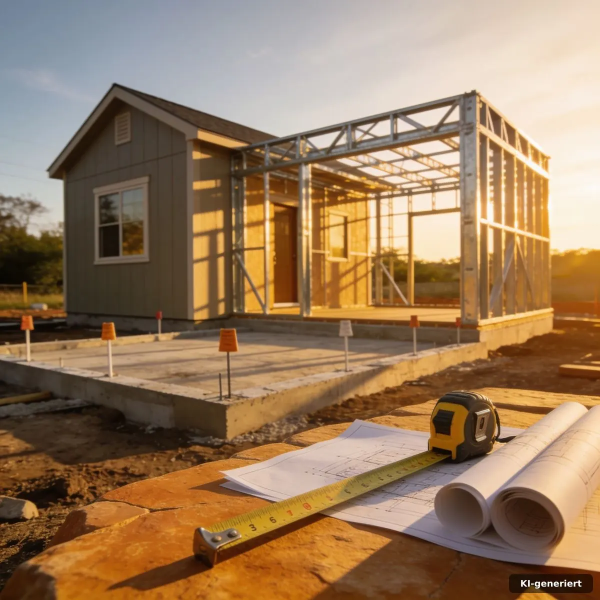 Vorbereitetes Grundstück für ein Tiny Haus mit markierter Gebäudeposition
