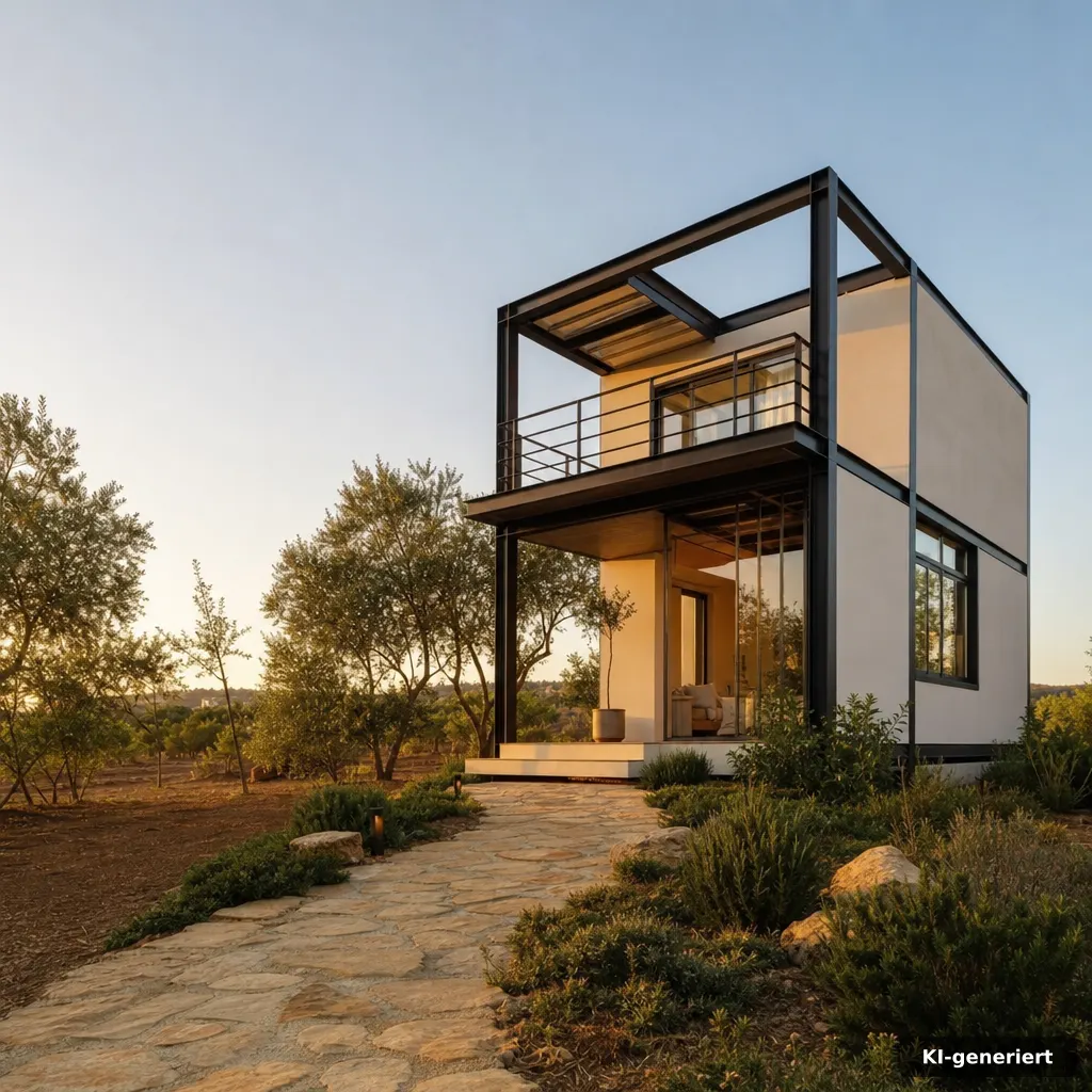 Schlüsselfertiges Tiny Haus in präziser Stahlrahmenbauweise auf vorbereitetem Grundstück