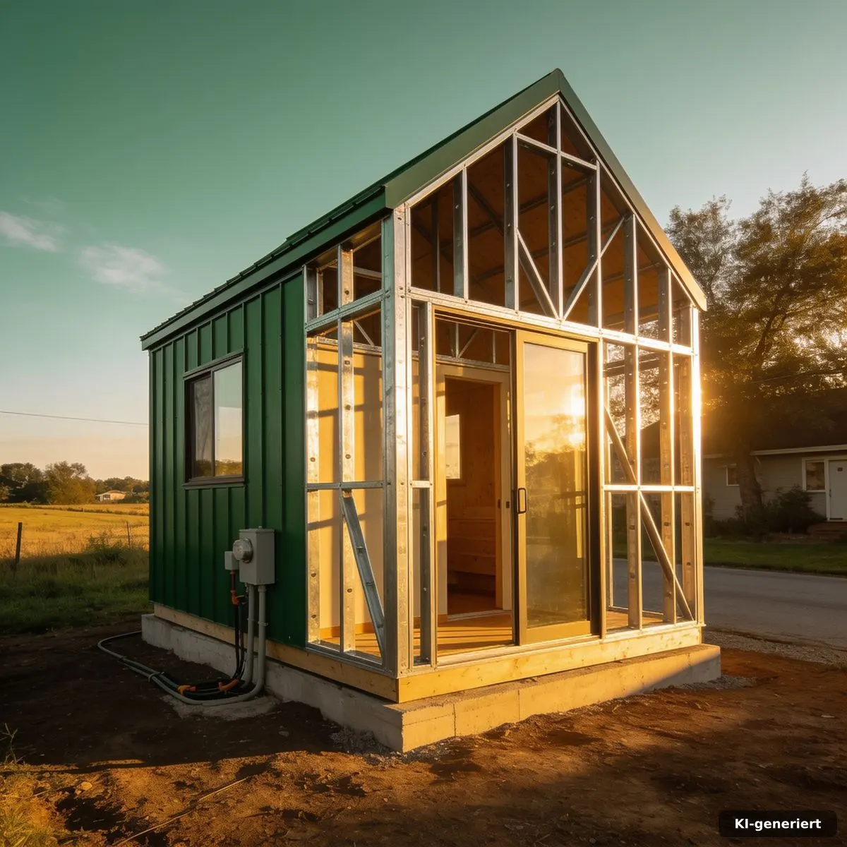 Tiny Haus in Stahlrahmenbauweise auf vorbereitetem Grundstück mit geplanter Erschließung